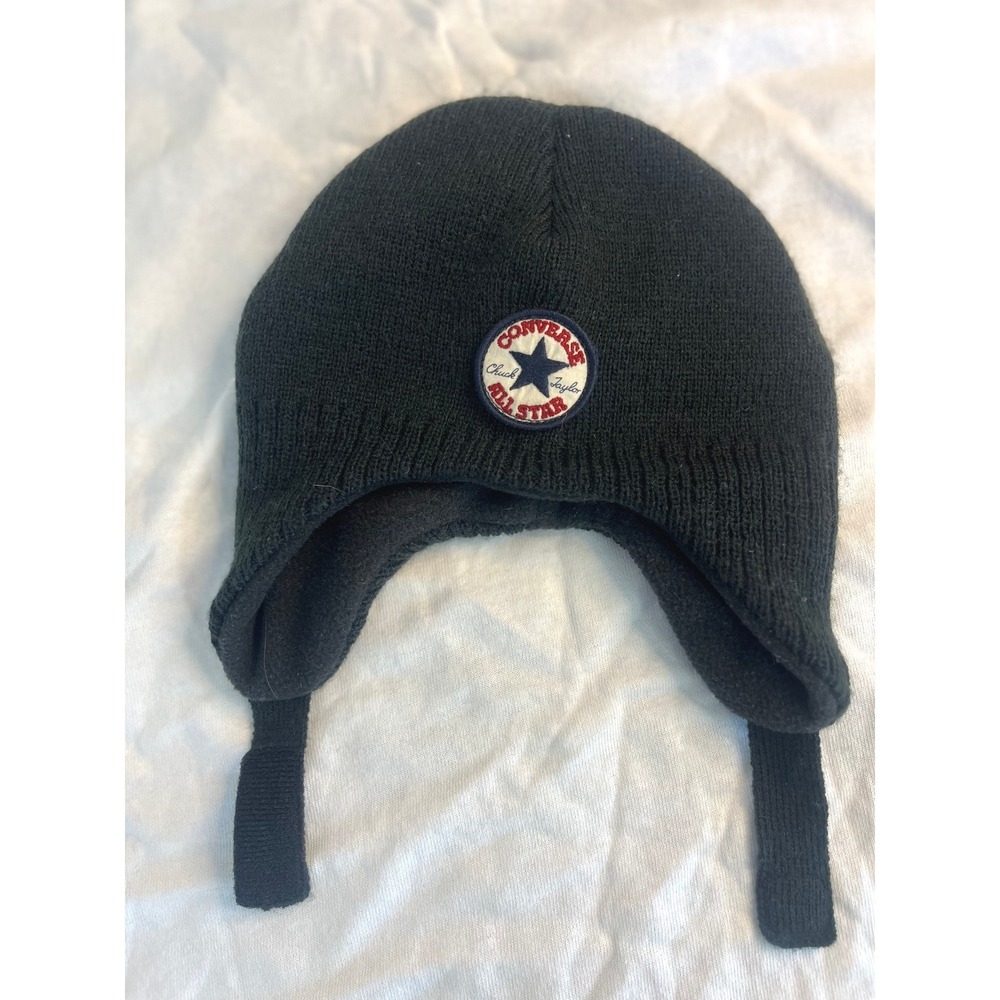 Converse Black Trapper Hat Winter Warm‎ Fleece Lined Ear Flaps Infant